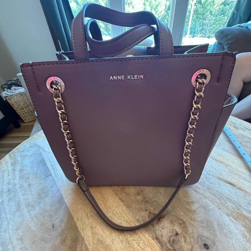 Anne Klein Brown Satchel with Gold Accents